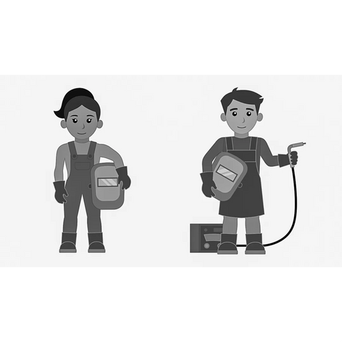 Cartoon image of two student welders
