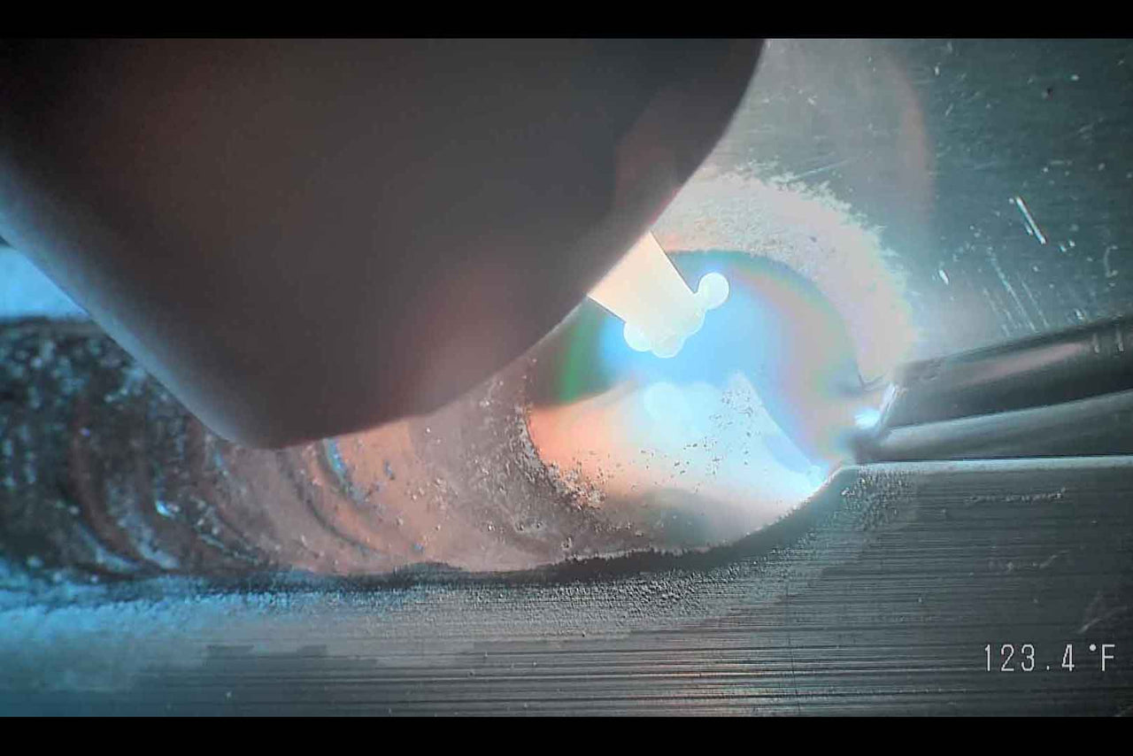 Welding image using the MeltView® APEX3 welding education camera and the RAD8 lighting system.