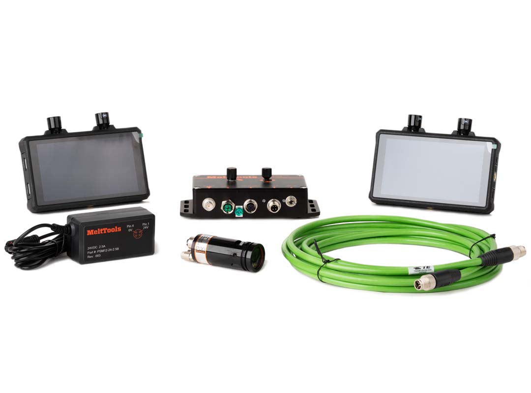 Wireless transmitter and receiver monitoring kit alongside the MeltView® PIXI camera system.