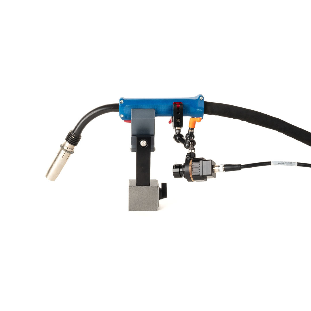 Side view of the MeltView® APEX3 camera attached to welding torch