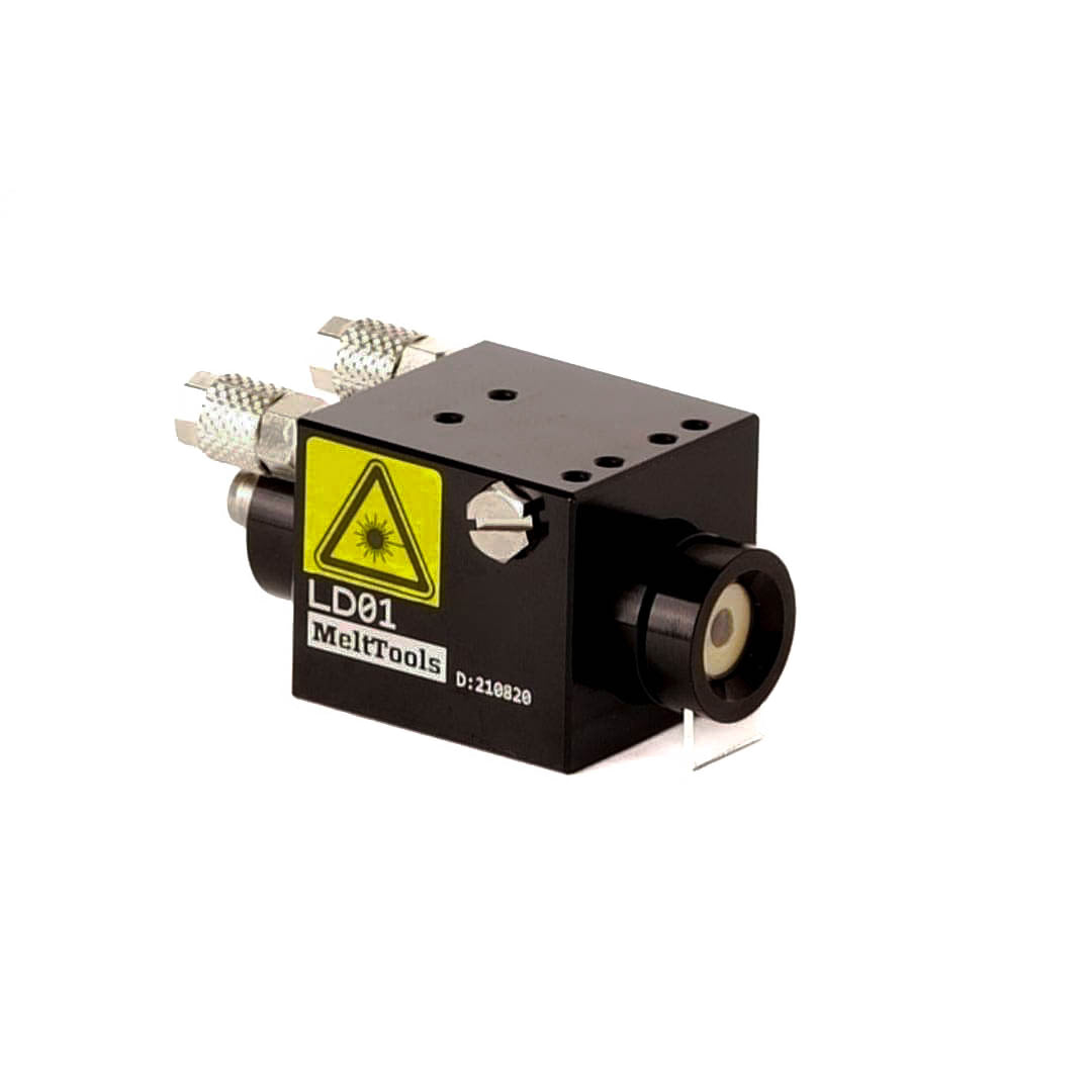 Laser diode in housing with water cooling and spatter guard